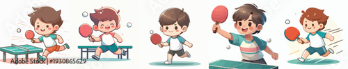 Vector Illustration of a Cute Kids Playing Table Tennis