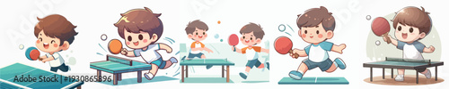 Vector Illustration of a Cute Kids Playing Table Tennis