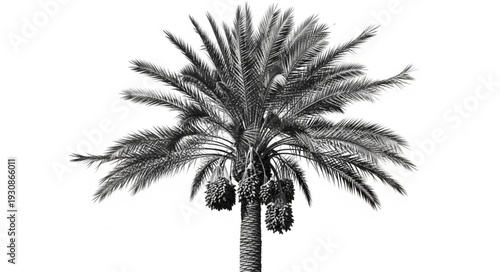 Detailed Illustration of a Date Palm Tree with Fruit.