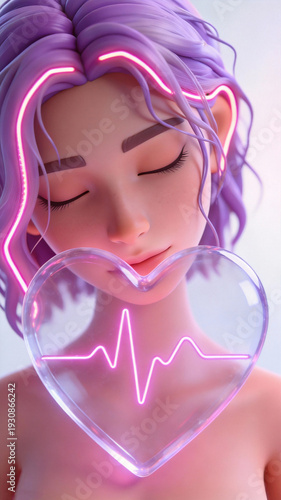 3D abstract neon fashion heartthrob girl