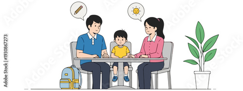 Concept Illustration of Parents Having a School Consultation with Their Son