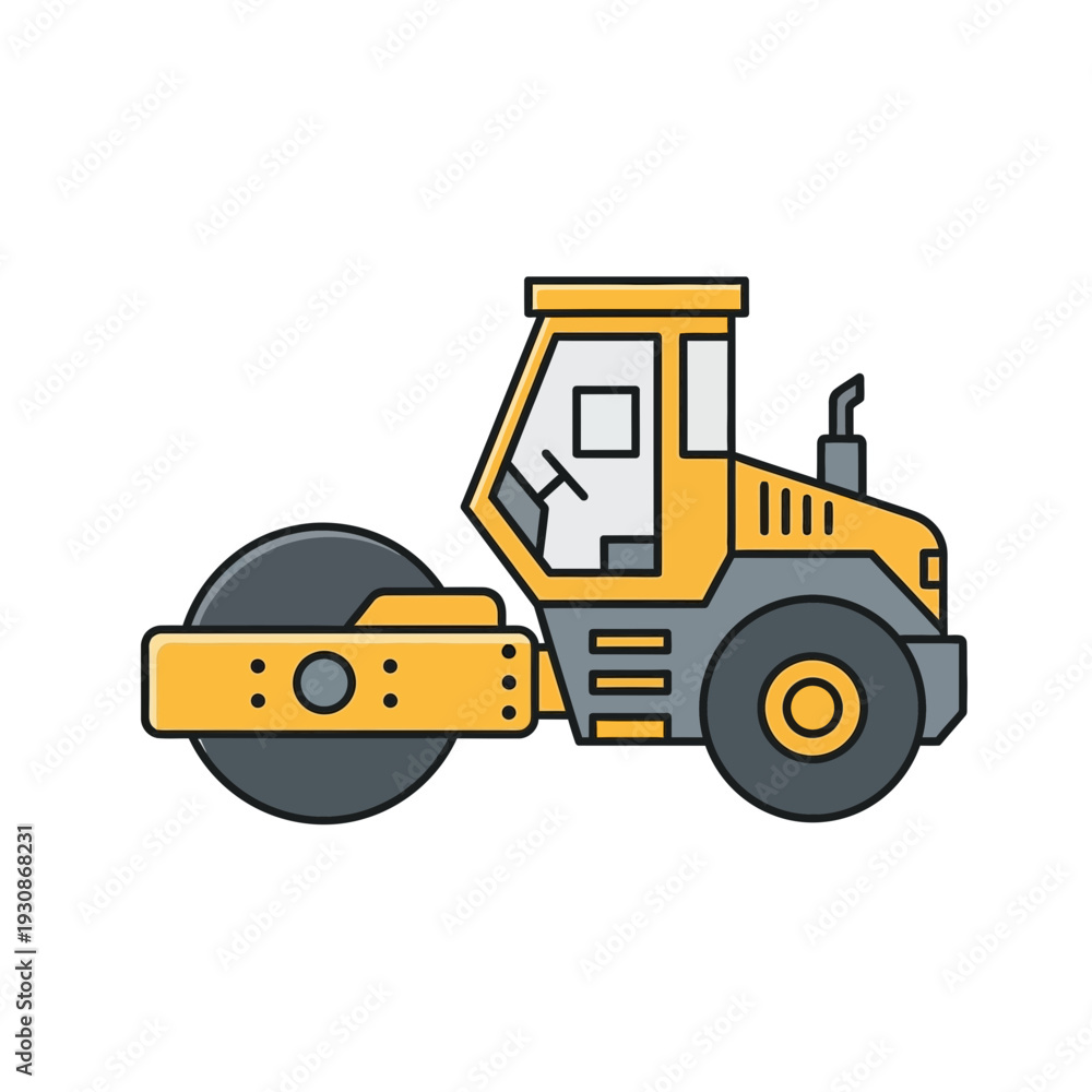 Fototapeta premium Industrial Heavy Machinery Flat Design Construction Roller Vehicle