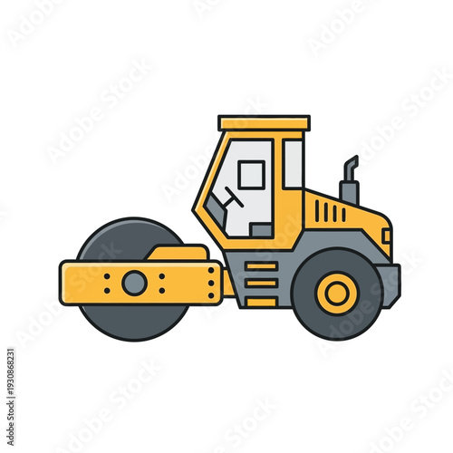Industrial Heavy Machinery Flat Design Construction Roller Vehicle