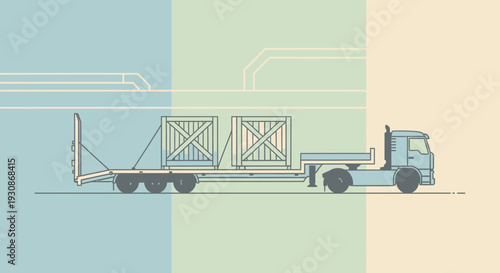 Industrial Logistics Flatbed Truck Transporting Goods
