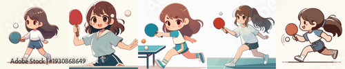 Vector Illustration of a Cute Kids Playing Table Tennis