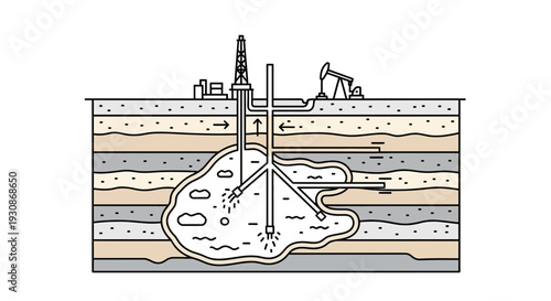 Cross Section Diagram of an Oil Rig Extracting Crude Oil from Underground Reservoirs.