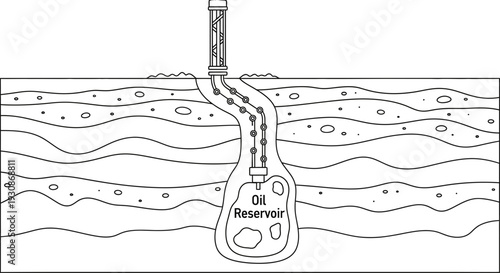 Illustration of an oil well extracting crude oil from underground reservoir.