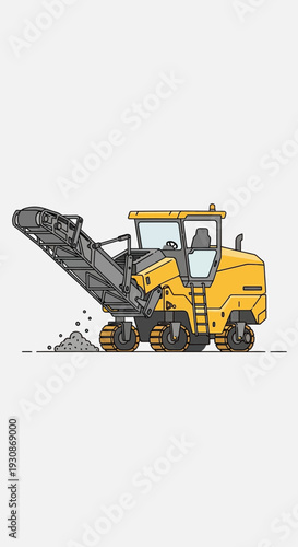 Industrial Pavement Milling Machine Working On Road Construction Project