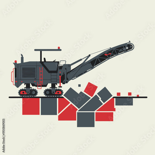 Industrial Pavement Milling Machine Works On Road Construction Project