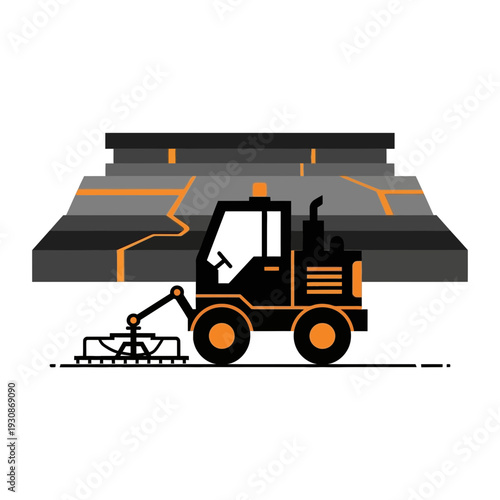 Industrial Paving Machine Working On Road Construction Site Modern Flat Illustration