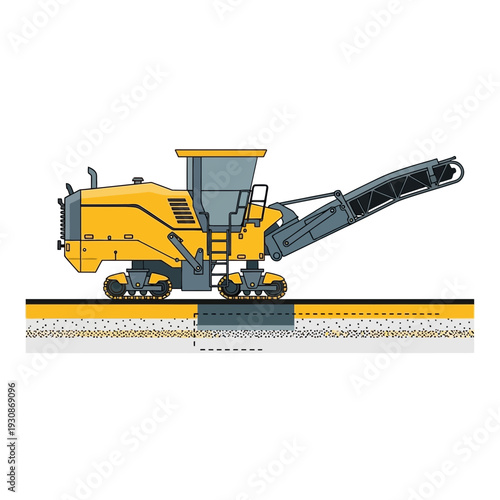 Industrial Paving Machine Performing Road Surface Rehabilitation Work