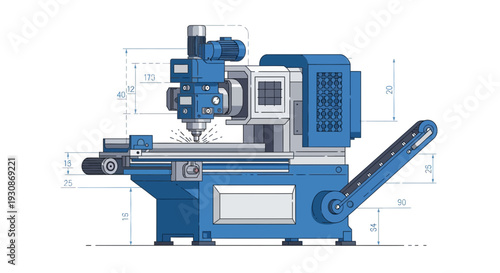 Industrial Precision Machining Center Blueprint With Dimensions