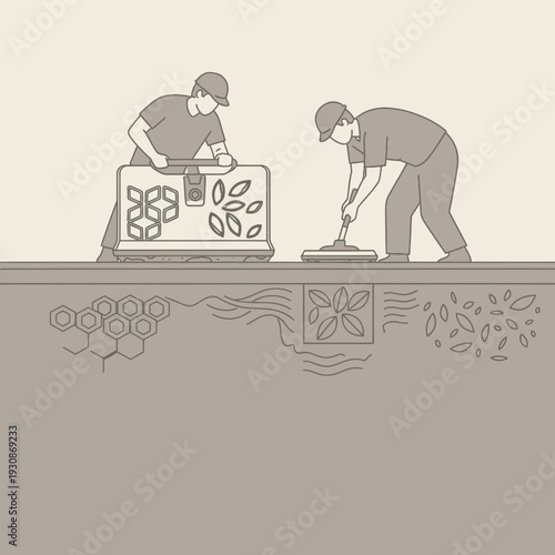 Industrial Process Workers Analyzing Soil Composition and Data
