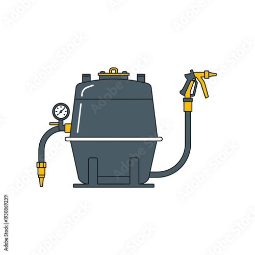 Industrial Pressure Washing Tank And Spray Gun Equipment Illustration