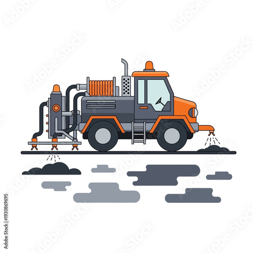 Industrial Road Maintenance Vehicle Spraying Emulsion Onto Ground Surface