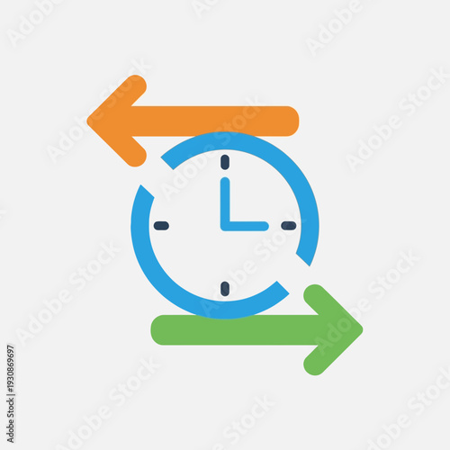 Clock with arrows pointing left and right, indicating time or direction change.