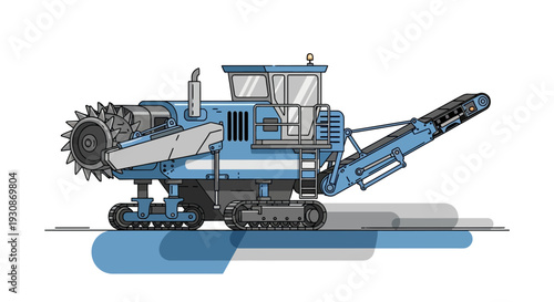 Industrial Road Milling Machine Construction Equipment Vector Illustration