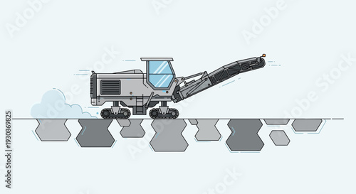 Industrial Road Milling Machine Digging Up Pavement Surface Modern Equipment Illustration