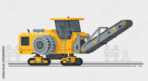 Industrial Road Milling Machine Equipment In Operation For Construction Projects