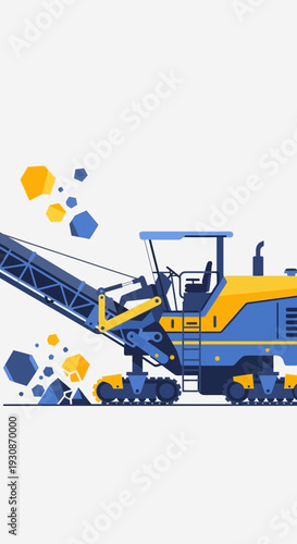 Industrial Road Milling Machine Operating In A Construction Zone Scene