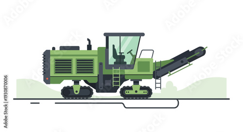 Industrial Road Milling Machine On Tracks With Conveyor Belt