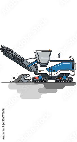 Industrial Road Milling Machine Working on Asphalt Surface Detailed Illustration