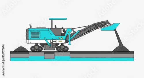Industrial Road Milling Machine Working On Construction Site Scene Illustration