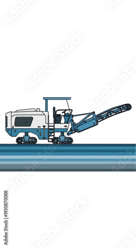 Industrial Road Milling Machine Working On Construction Site Illustration