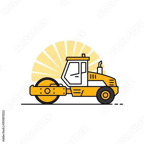 Industrial Road Roller Machine Construction Equipment Vector Graphic Illustration