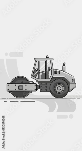 Industrial Road Roller Machine For Construction Work Vector Illustration Minimalist Style