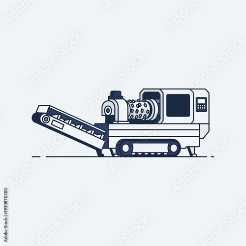 Industrial Shredder Machine Conveyor Belt Heavy Duty Equipment Vector Illustration