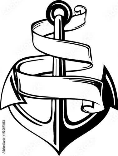 Nautical Anchor Emblem with Banner for Nautical Themed Designs and Maritime Concepts