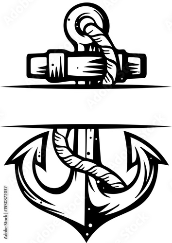 Nautical anchor illustration with rope, a classic symbol of stability, adventure, and enduring hope, perfect for vintage maritime designs and graphic elements