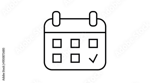 Clean black line vector icon of a calendar, representing dates, schedules, planning, events, reminders, and organization. Minimalist and modern design ideal for UI/UX interfaces, apps, websites