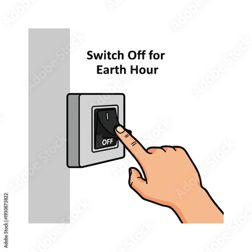 Earth Hour Switch Off: Hand Turning Light Off for Energy Saving Illustration