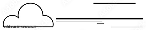 Cloud shape with parallel horizontal lines suggesting airflow or motion. Ideal for weather, environment, speed, simplicity, technology, minimalism, communication. Clean simple flat metaphor