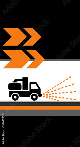 Industrial Sprayer Truck Symbol With Arrows Showing Direction And Movement