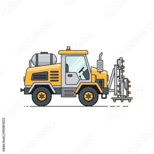 Industrial Sprayer Vehicle For Agricultural Use In Flat Design Style