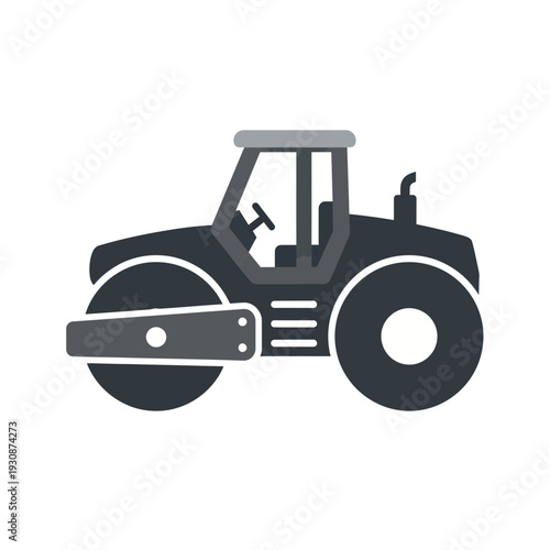 Industrial Steamroller Heavy Duty Construction Vehicle Flat Design Icon