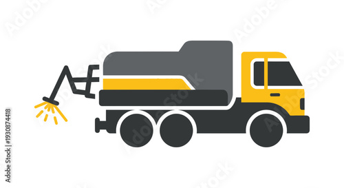 Industrial Street Sweeping Vehicle Icon Illustration