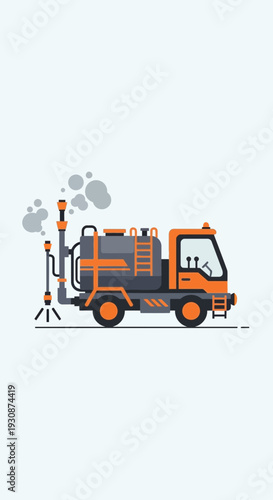 Industrial Street Sweeping Vehicle Illustration For Urban Maintenance