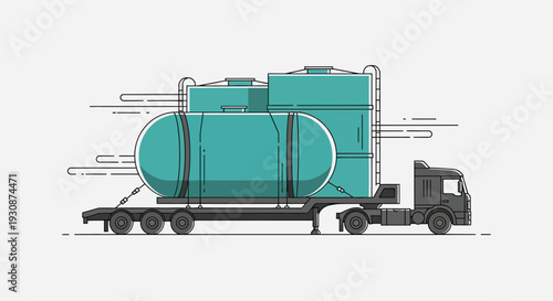 Industrial Tanker Truck Transporting Large Storage Containers Across Countryside
