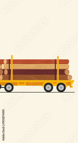 Industrial Timber Transported Via Freight Train On A Simple Background