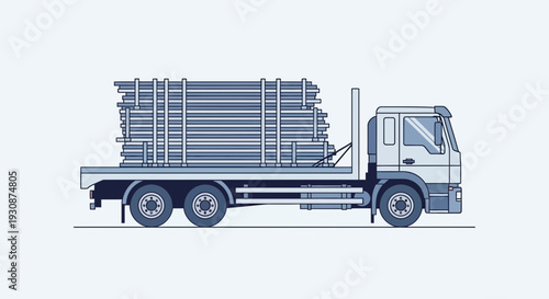 Industrial Truck Hauling Metal Pipes Construction Materials Freight Transportation