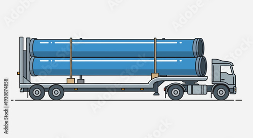 Industrial Truck Transporting Large Blue Pipes For Construction Projects