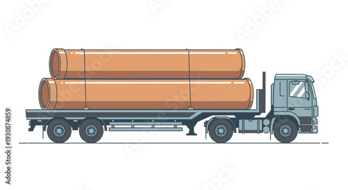 Industrial Truck Transporting Large Cylindrical Pipes For Construction Projects