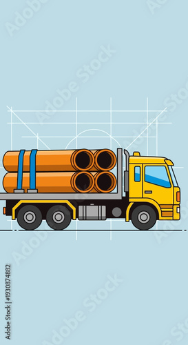 Industrial Truck Transporting Large Diameter Pipes for Construction Projects