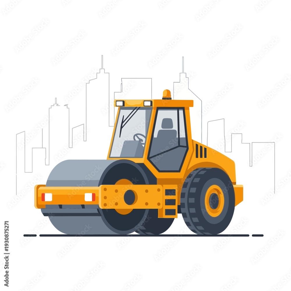 Fototapeta premium Industrial Yellow Roller Compactor For Road Construction Work