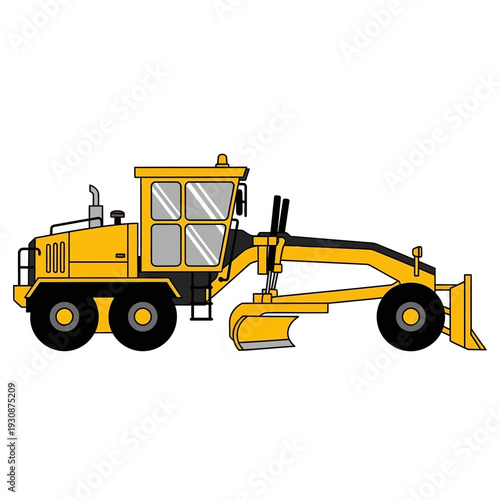 Industrial Yellow Grader Machine Vector Illustration For Construction Projects