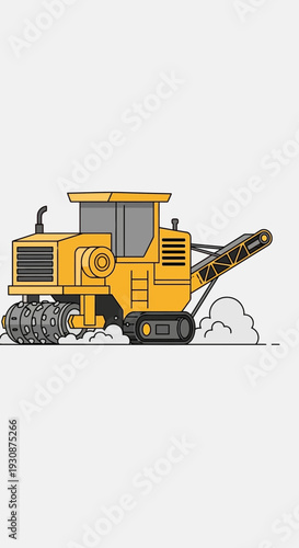 Industrial Yellow Paving Machine Working On Road Construction Project